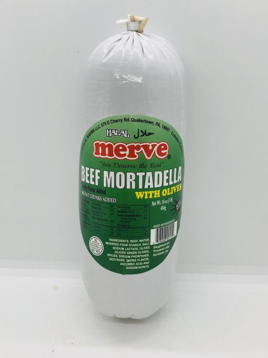 Merve Halal Beef Mortadella white olives