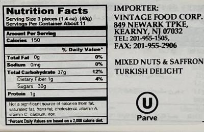 Hazer Baba Turkish Delight w. Mixed Nuts & Saffron 454g.